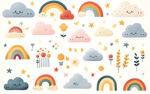 colección de nubes y estrellas de arco iris