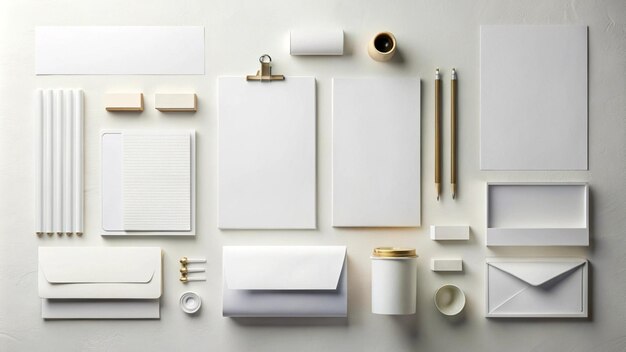 una colección de objetos blancos con un papel blanco en la parte superior