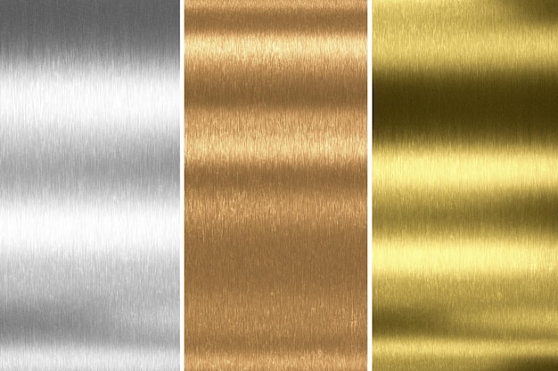 Foto colección de oro, plata y bronce. representación 3d de fondo de metal.