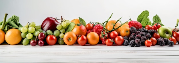 Colección panorámica Fondo de frutas y verduras frescas Vista lateral IA generativa