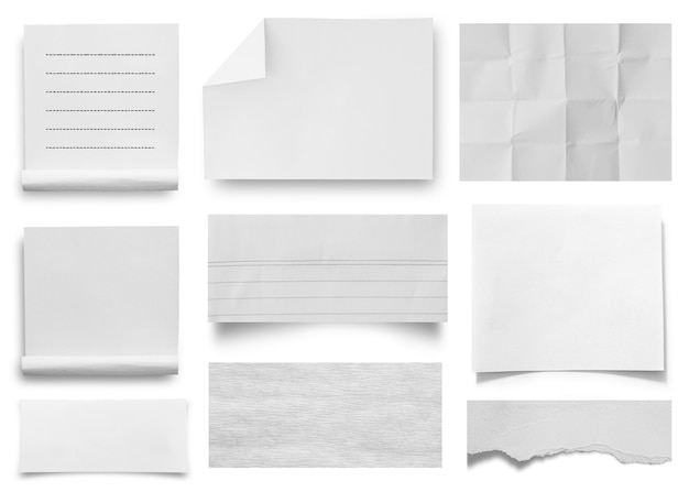 Colección de papel roto aislado sobre un fondo blanco