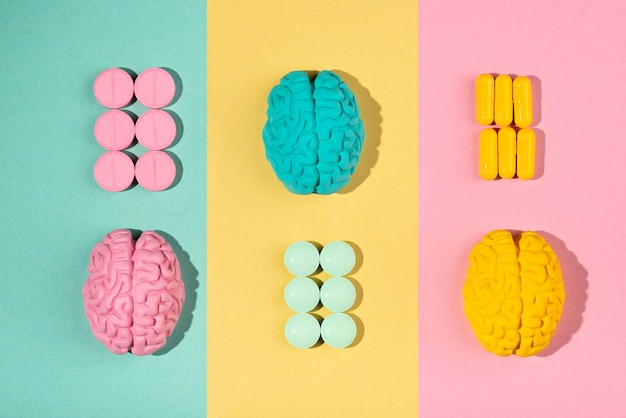 Colección de pastillas para estimular el cerebro y mejorar la memoria.