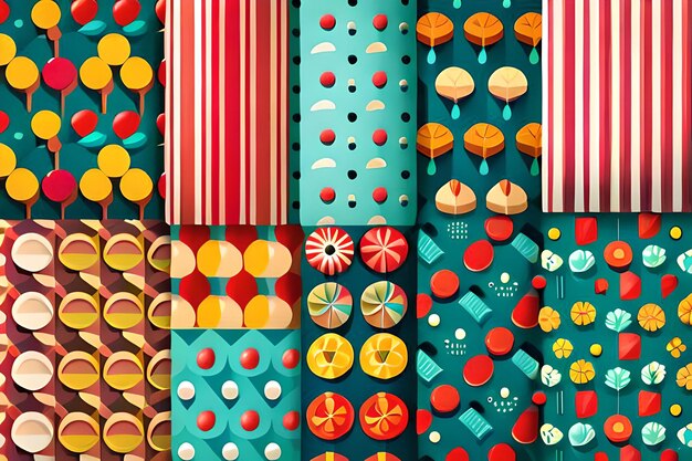 Una colección de patrones coloridos con botones y las palabras 'arte del año'