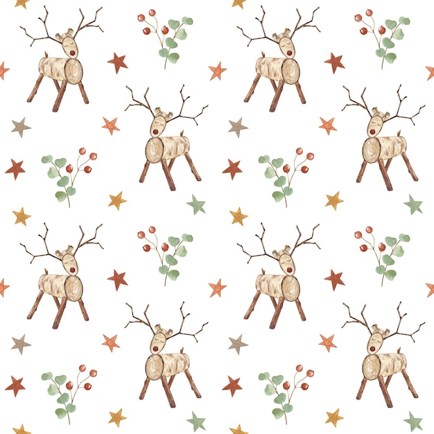 Colección de patrones sin fisuras de Navidad de acuarela Fondo escandinavo en blanco Ilustraciones navideñas hechas a mano impresas Para tarjetas de diseño sábanas papel tapiz carteles tela textil papel de regalo