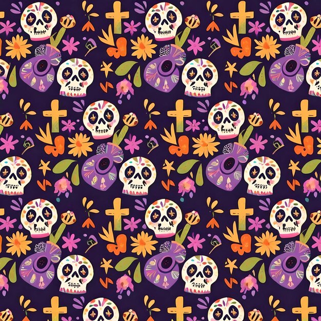 Foto colección patrones planos dia de muertos dibujados a mano