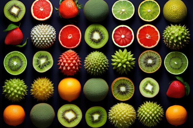 Colección de patrones de texturas de frutas coloridas para publicidad culinaria y más