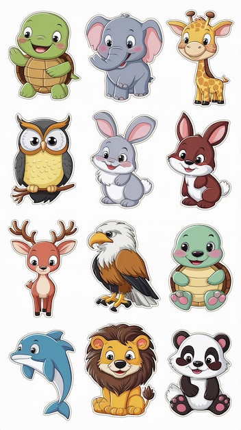 Foto colección de pegatinas de animales de dibujos animados de estilo disney 10 personajes encantadores