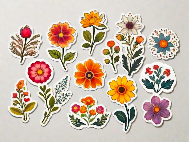 Foto colección de pegatinas de flores con diseño floral decorativo