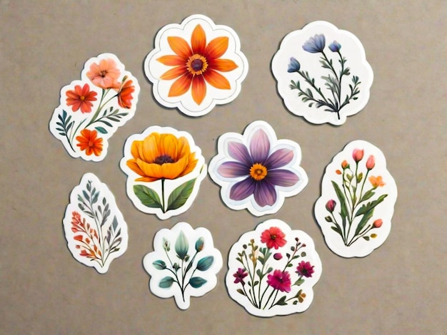 Foto colección de pegatinas de flores con diseño floral decorativo