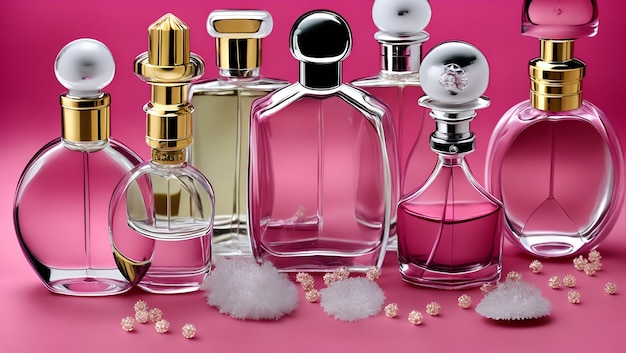 Una colección de perfumes que incluye uno que dice 'perfume' en el frente.