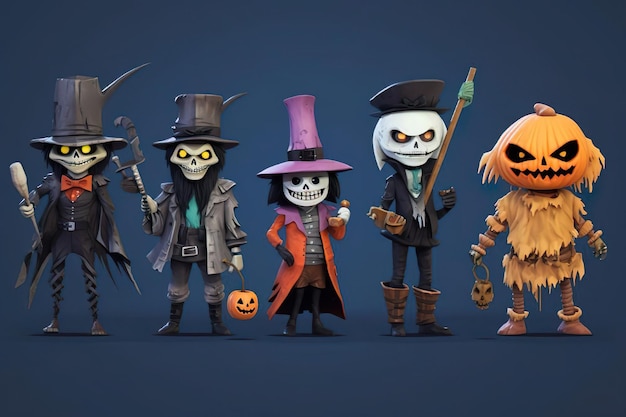 Foto colección de personajes de halloween planos dibujados a mano hechos con tecnología de ia generada