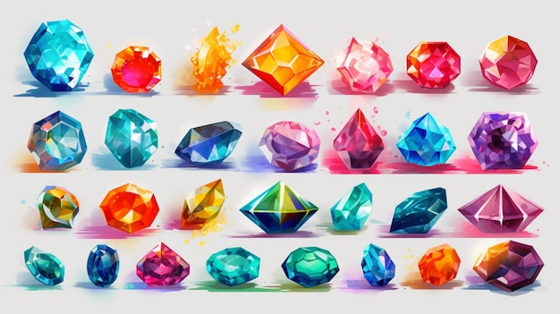 Una colección de piedras preciosas de colores para el juego.