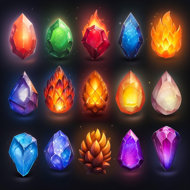Colección de piedras preciosas cristales relucientes