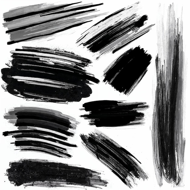 Colección de pintura en blanco y negro y pinceladas