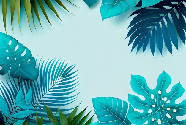 Colección de plantas de follaje de hojas tropicales en color azul con fondo de espacio vacío Hoja abstracta