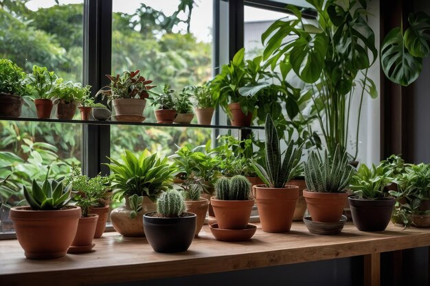 Foto colección de plantas de interior en exhibición