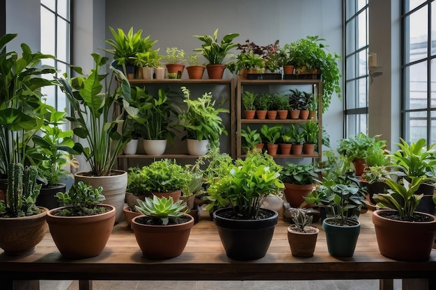 Foto colección de plantas de interior en exhibición