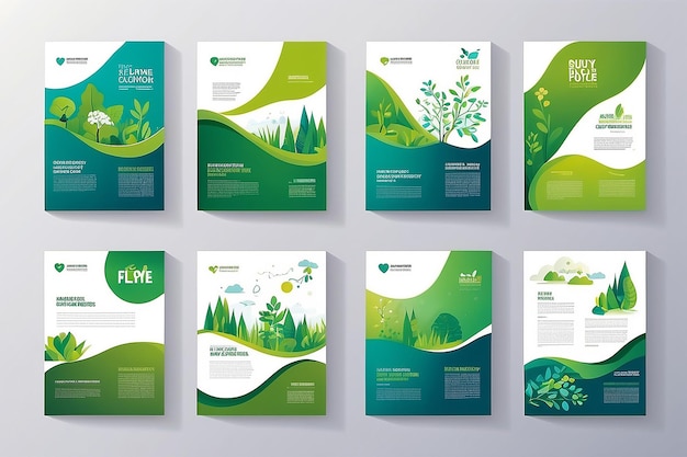 Foto colección de plantillas de diseño de portadas de folletos sobre naturaleza y salud y diseño de folletos