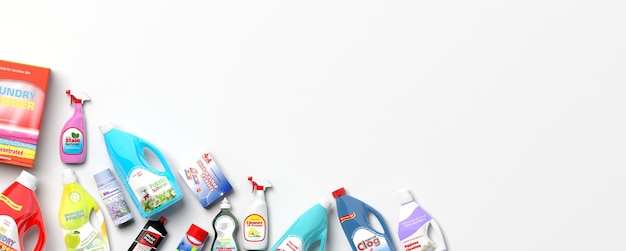 Foto colección de productos de limpieza para el hogar ilustración 3d