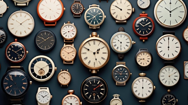 Foto colección de relojes y relojes vista superior