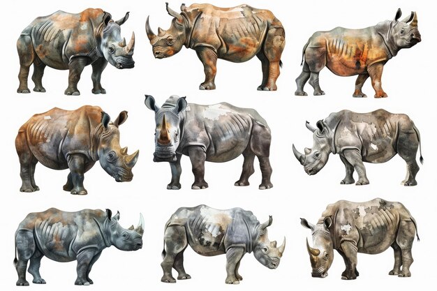una colección de rinocerontes y rinocerontos
