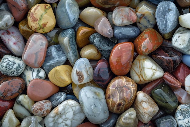 una colección de rocas coloridas, incluida una que tiene una imagen de una persona en la esquina inferior derecha