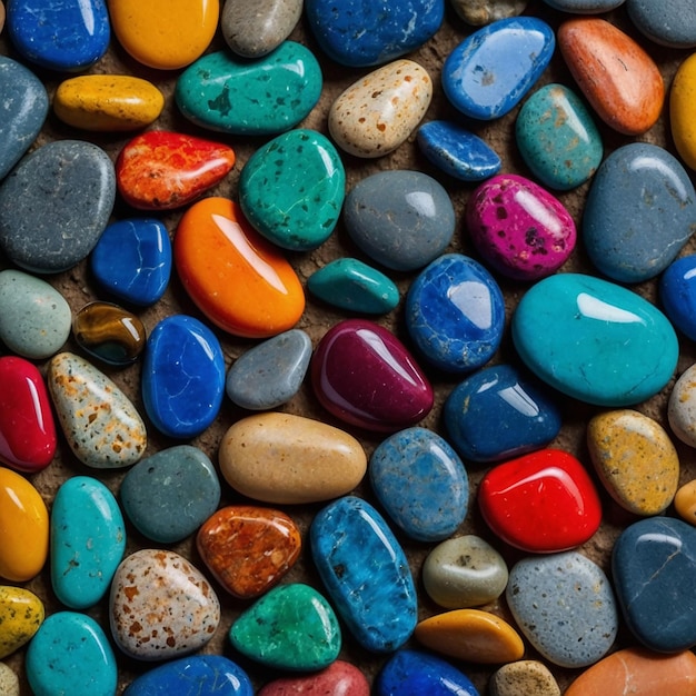 una colección de rocas coloridas, incluidas las rocas de color arco iris