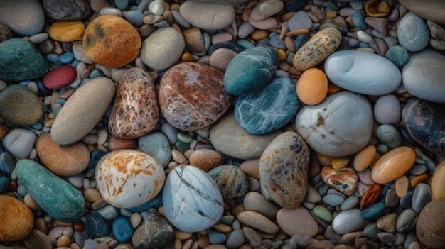 Una colección de rocas en una playa con las palabras "playa" en la parte inferior.