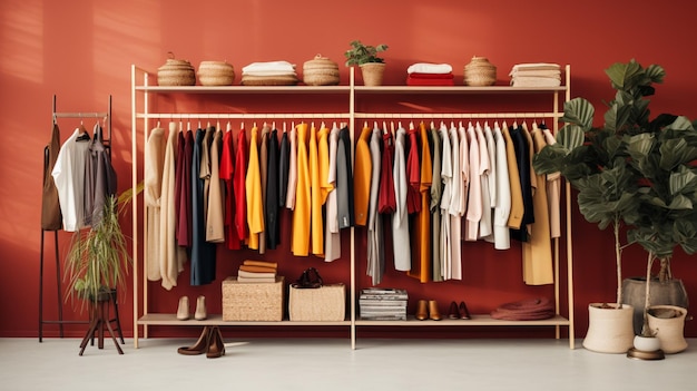 colección de ropa de moda colgada en una boutique moderna