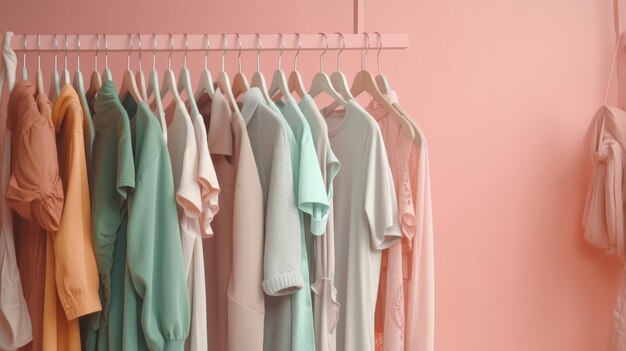 Colección de ropa de mujer de color pastel colgada en Generative ai