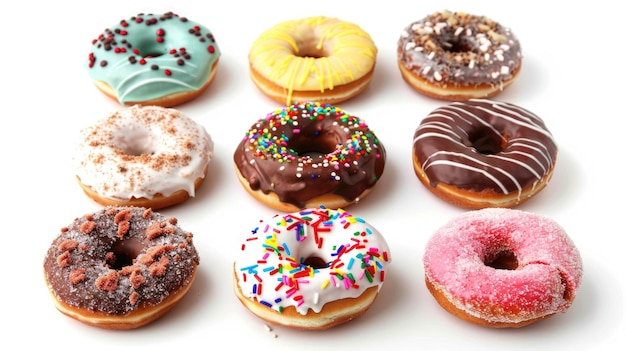 Foto colección de rosquillas aisladas en fondo blanco rosquillas