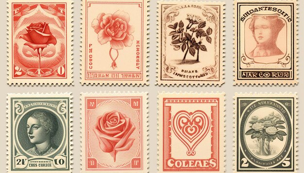 Foto colección de sellos postales vintage del día de san valentín generados por inteligencia artificial