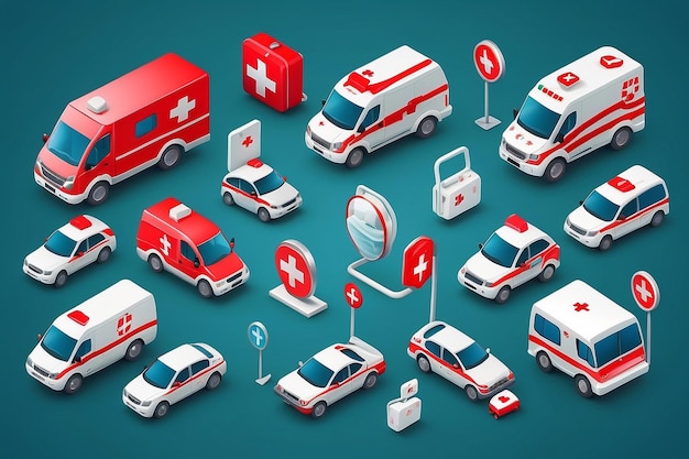 Colección de servicios de salud y hospital 3d icono servicio de emergencia servicio de rescate médico