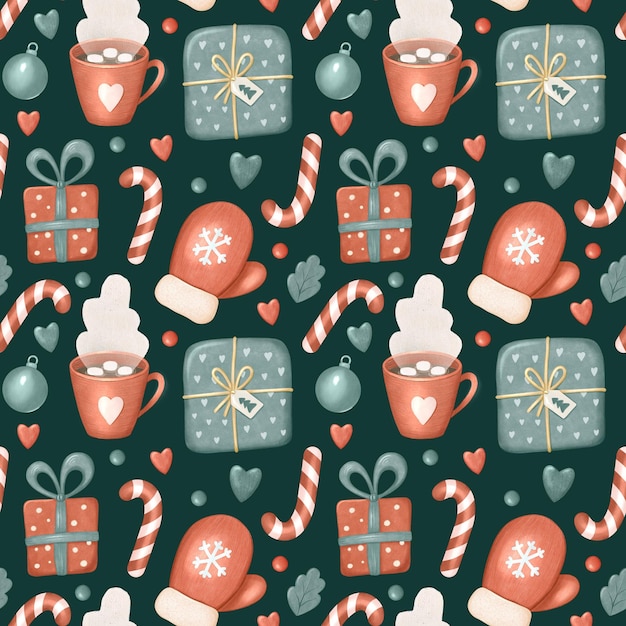 Colección de símbolos de Navidad regalos de guantes bolas de piruleta patrones de temporada de vacaciones de invierno