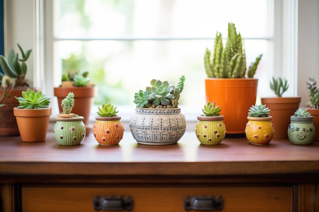 Colección de suculentas en macetas de terracota.