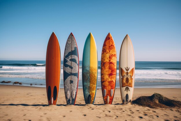 Colección de tablas de surf vibrantes que adornan la playa ar 32