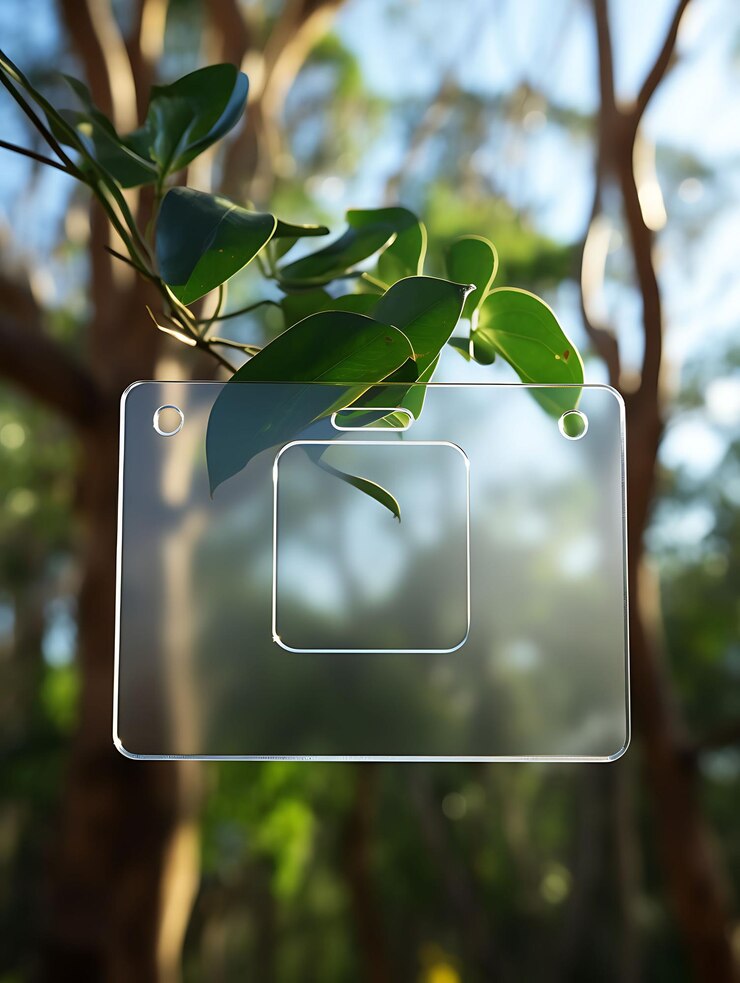 Foto colección de tarjetas oblongas transparentes de plástico suspendidas de eucalyptus br vintage nature hang tag