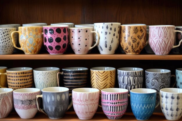 Colección de tazas de té con diferentes patrones y formas creadas con inteligencia artificial generativa.