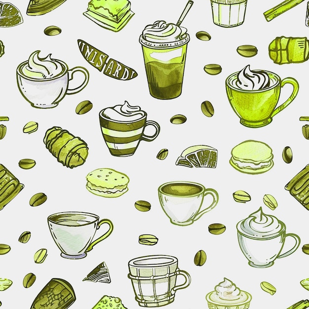 una colección de tazas de té tazas y tazas con una cuchara