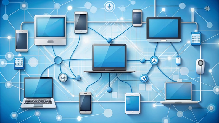 Foto una colección de teléfonos móviles con el fondo azul y las palabras en la pantalla
