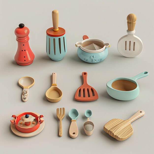 Foto una colección de utensilios de cocina, incluido uno que tiene una cuchara y una cuchara