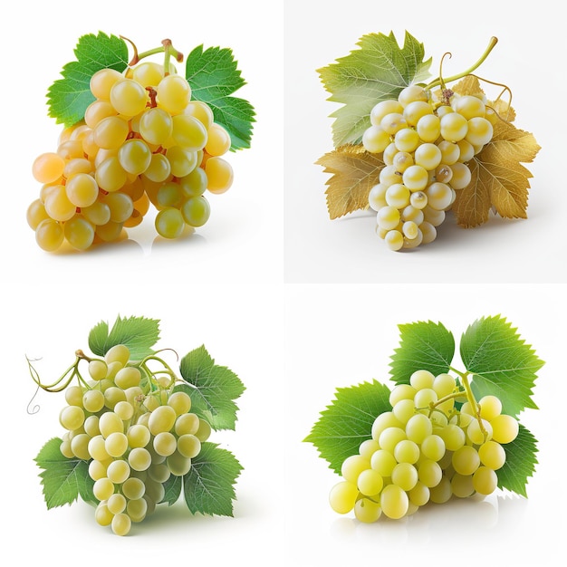 Colección de uvas aisladas sobre un fondo blanco