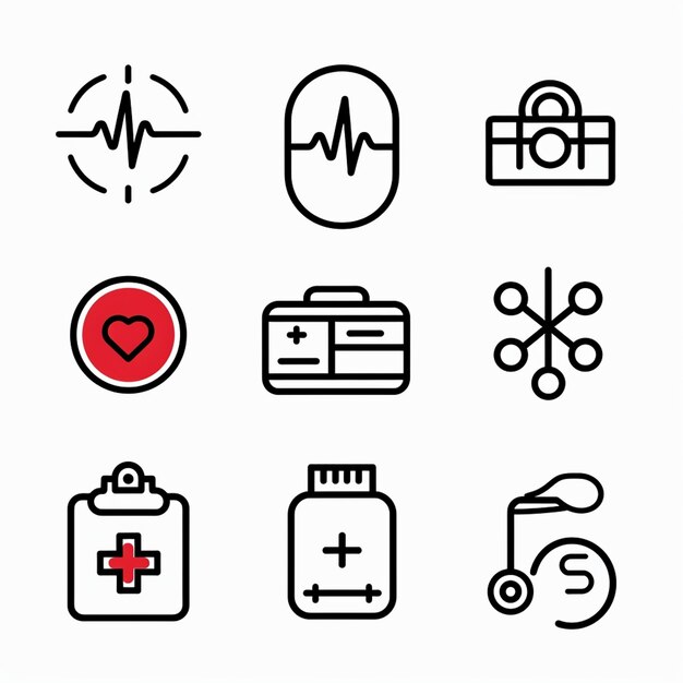 una colección de varios iconos que incluyen un dispositivo médico un dispositivo médico y un dispositivo médico