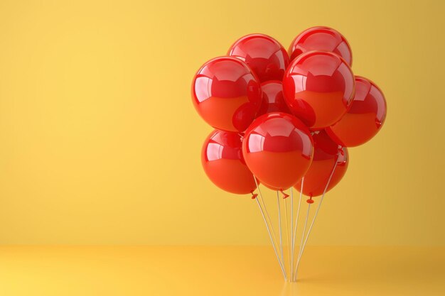 Colección vibrante de globos rojos flotando en un sol amarillo fondo 3D