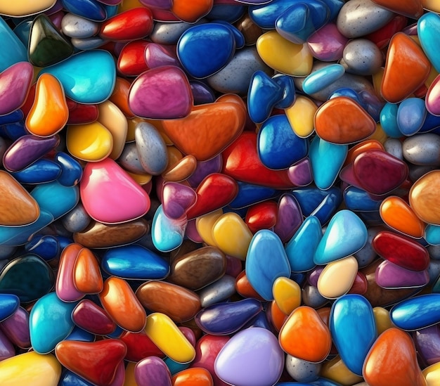 Foto colección vibrante de piedras coloridas y guijarros decorativos para varios usos