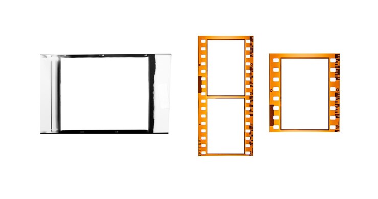 Foto coleções de filmes com moldura branca de câmara de spacefilm