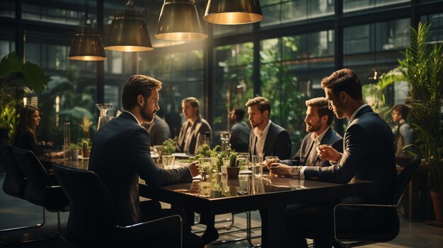 Colegas do sexo masculino discutindo em reunião no escritório moderno