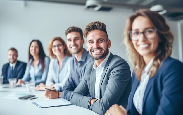 Colegas felices en la presentación de negocios