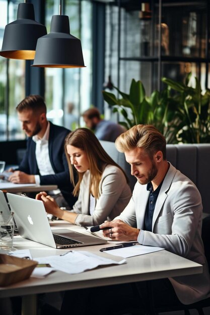 Foto colegas de negocios trabajando juntos en el estudio