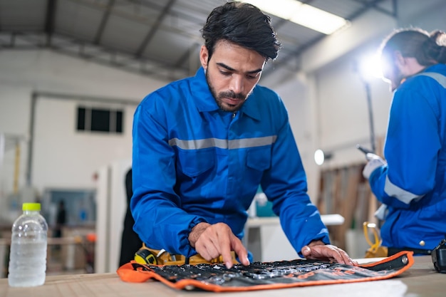 Colegas que trabajan en la fábrica de muebles